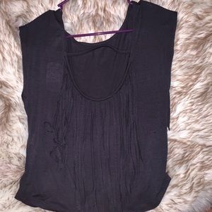 Blue back out fringe top